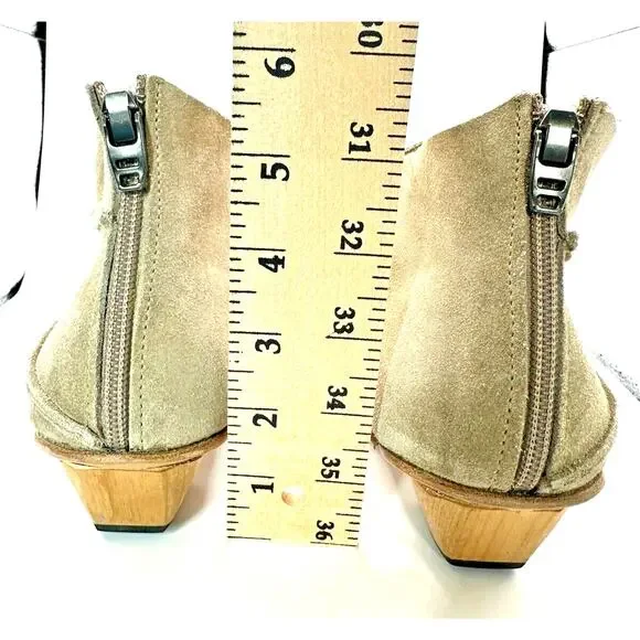 CYDWOQ Vintage Booties Womens 39/ 8.5 Handmade 1.5 Wooden Heels Suede Art - Picture 6 of 7